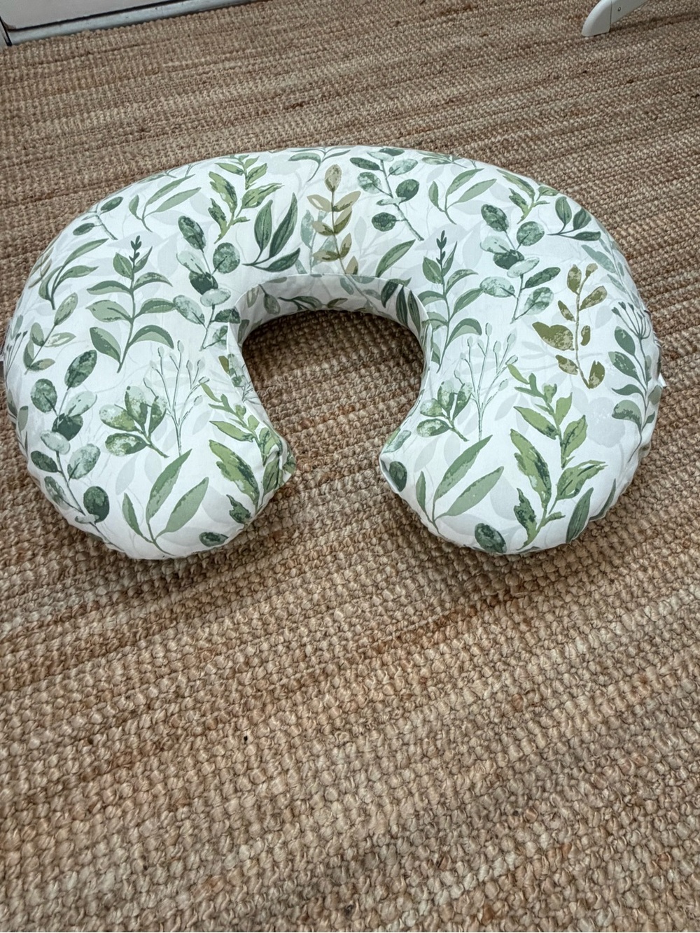 Boppy Green Leaf Pattern Nursing Pillow - White Background